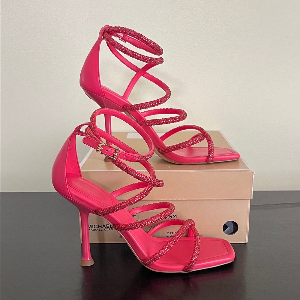 Michael Kors Imani Embellished Sandal in a fuchsia or bright pink color